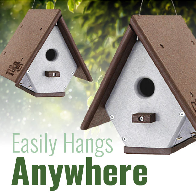 Recycled Plastic Hanging Wren House, Brown & Gray