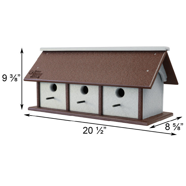 Recycled Plastic Triple Wren House, Horizontal