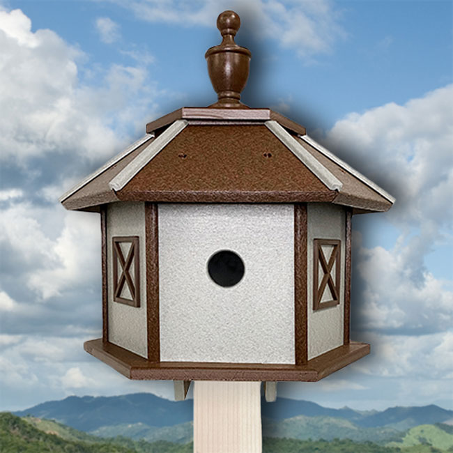 Recycled Plastic Gazebo Bird House, Brown & Gray