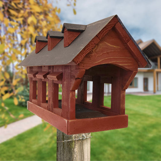 Bird In Hand Amish Willow Hill Covered Bridge Feeder, Red - BIRDLOVER