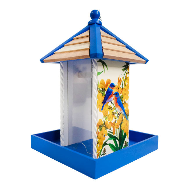Townhouse Bird Feeder, Bluebirds w/Camellia