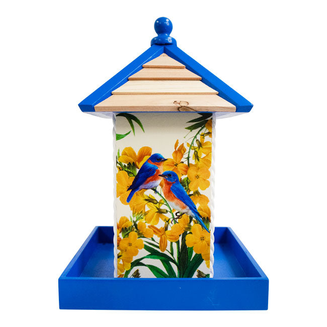 Townhouse Bird Feeder, Bluebirds w/Camellia