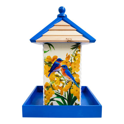 Townhouse Bird Feeder, Bluebirds w/Camellia