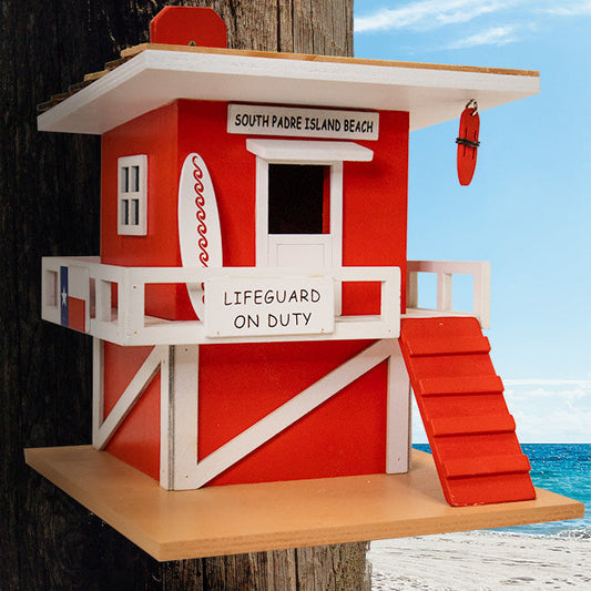 South Padre Island Lifeguard Shack with Texas Flag Bird House - BIRDLOVER