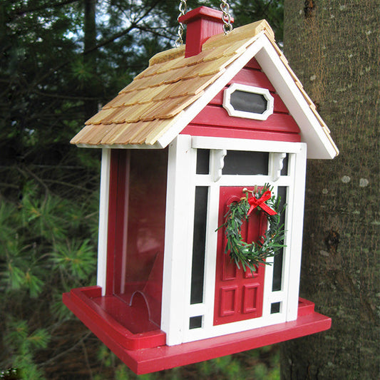 Christmas Cottage Holiday Bird Feeder, Red - BIRDLOVER