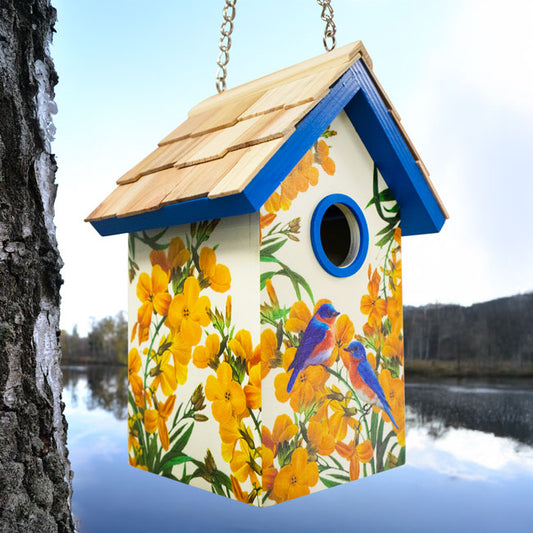 Cottage Bird House, Bluebirds and Camellia - BIRDLOVER