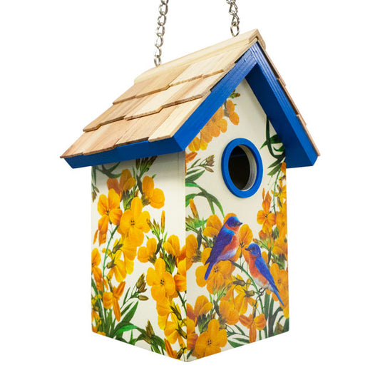 Cottage Bird House, Bluebirds and Camellia - BIRDLOVER