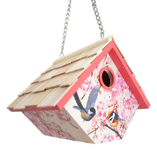 Hanging Wren House, Cherry Blossom with Chickadee - BIRDLOVER