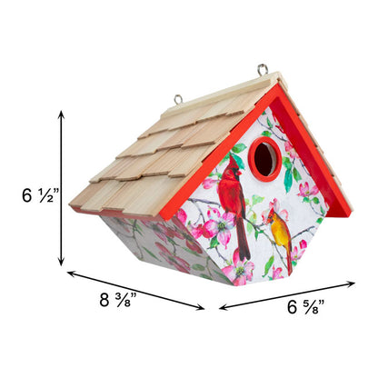 Hanging Wren House, Cardinals and Dogwood Print