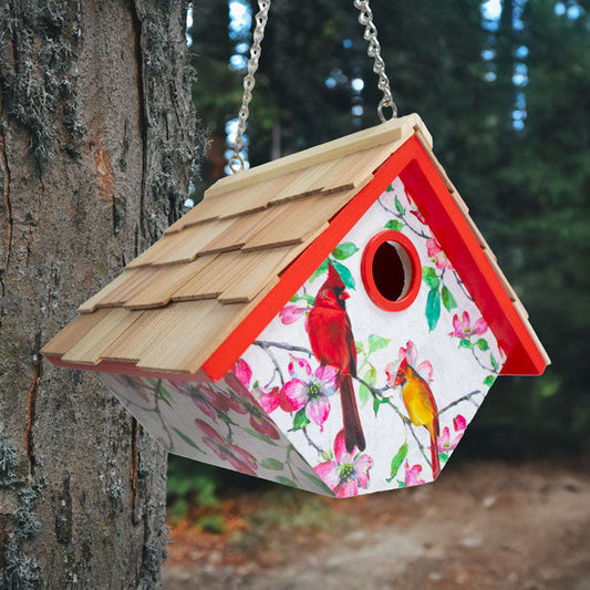 Hanging Wren House, Cardinals and Dogwood Print - BIRDLOVER