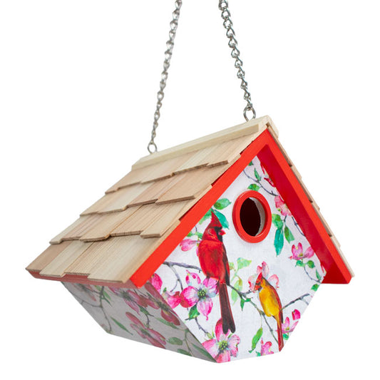 Hanging Wren House, Cardinals and Dogwood Print - BIRDLOVER