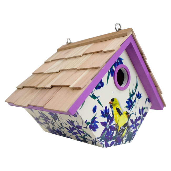 Hanging Wren House, Goldfinch and Clematis Print