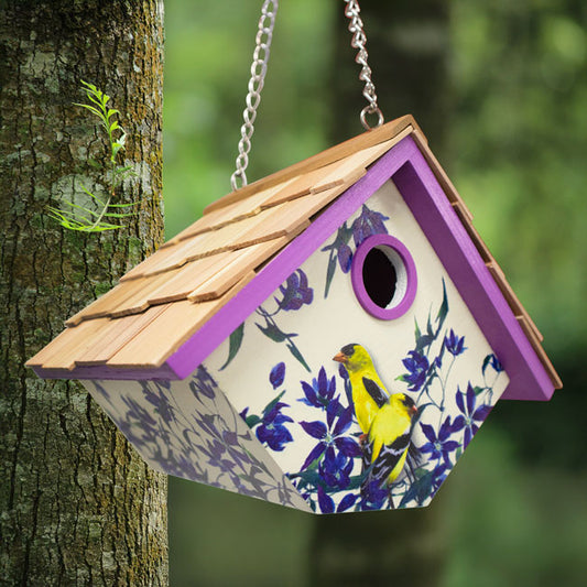 Hanging Wren House, Goldfinch and Clematis Print - BIRDLOVER