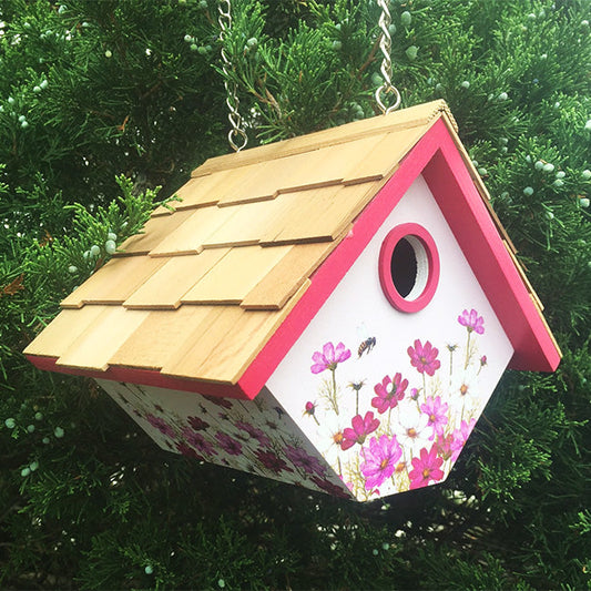 Hanging Wren House with Floral Print - BIRDLOVER