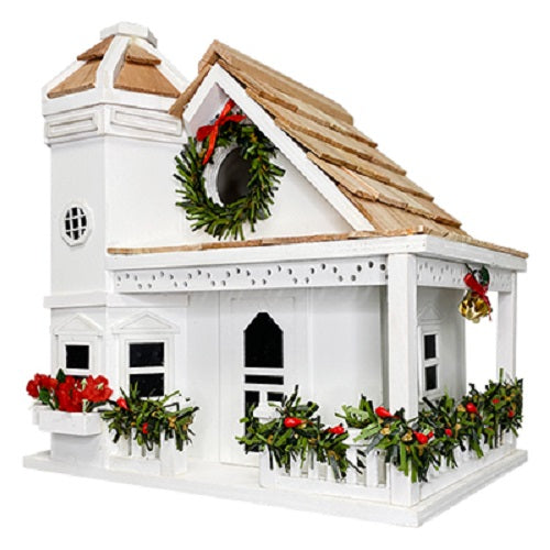 Yuletide Cottage Bird House, White