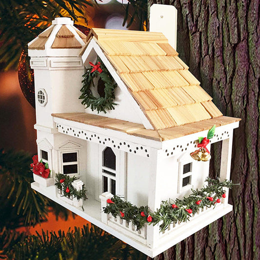 Yuletide Cottage Bird House, White - BIRDLOVER