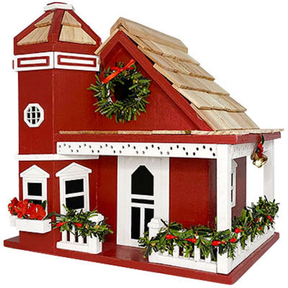 Yuletide Cottage Bird House, Red