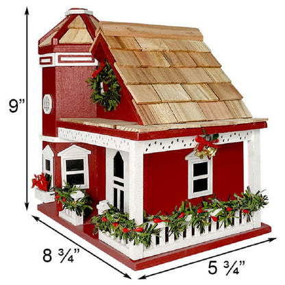 Yuletide Cottage Bird House, Red