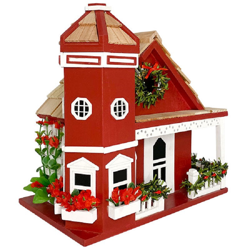 Yuletide Cottage Bird House, Red