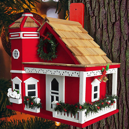 Yuletide Cottage Bird House, Red - BIRDLOVER