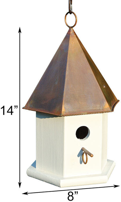 Copper Songbird Bird House, Browned Copper Roof