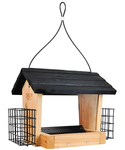 Cedar Hopper Bird Feeder with Suet Cages, Small - BIRDLOVER
