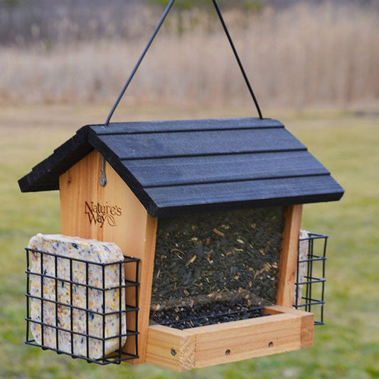 Cedar Hopper Bird Feeder with Suet Cages, Small - BIRDLOVER