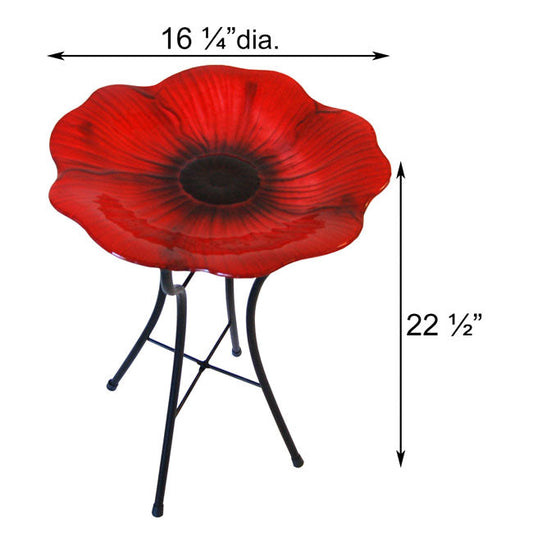 Decorative Glass Poppy Bird Bath and Stand - BIRDLOVER