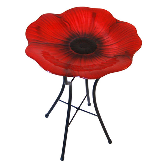 Decorative Glass Poppy Bird Bath and Stand - BIRDLOVER