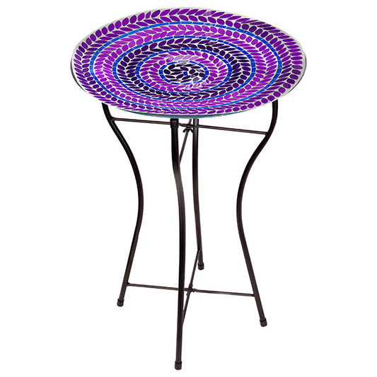 Glass Mosaic Bird Bath with Steel Stand, Purple - BIRDLOVER