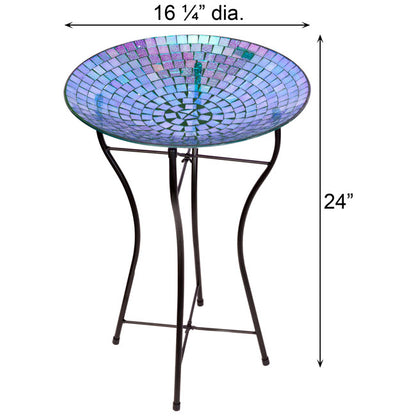 Glass Mosaic Bird Bath with Steel Stand, Rainbow