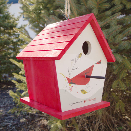 Charley Harper Hanging Bird House, Cardinal Print - BIRDLOVER