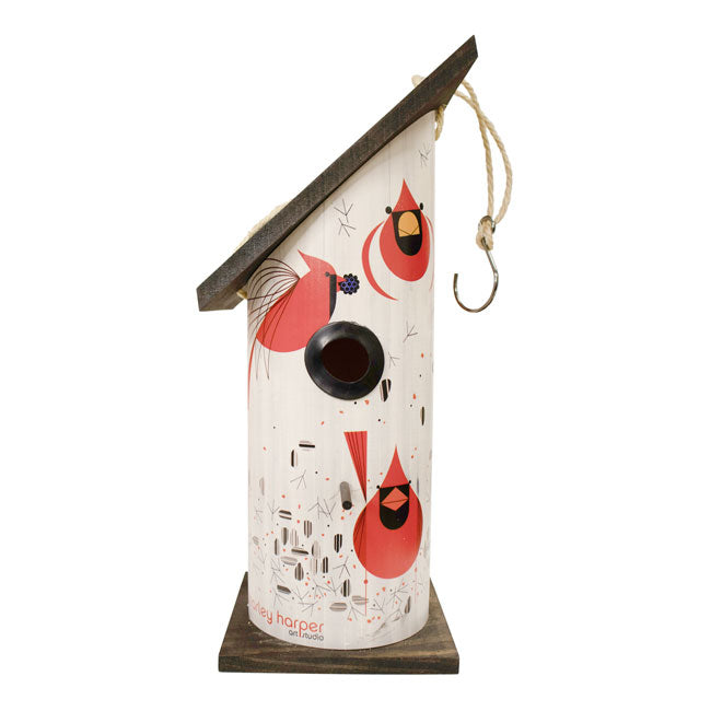 Charley Harper Cardinal Log Hanging Bird House, Large