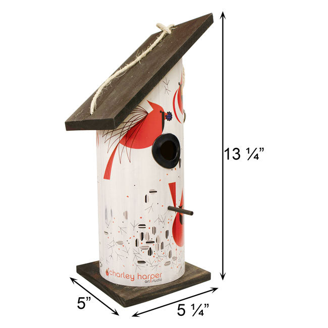 Charley Harper Cardinal Log Hanging Bird House, Large