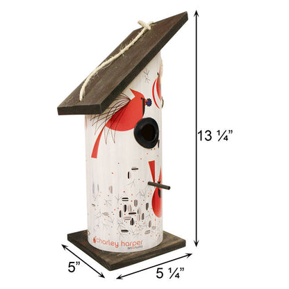 Charley Harper Cardinal Log Hanging Bird House, Large