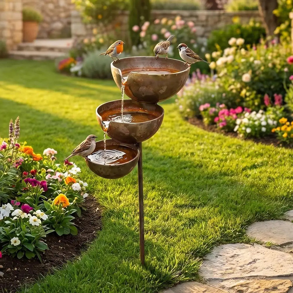 Tiered Bird Bath Stake — 3-Level Rain Collector for Garden Beds