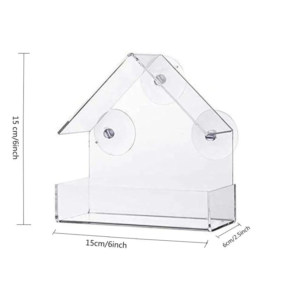 House Window Bird Feeder — Clear Acrylic with 3 Suction Cups