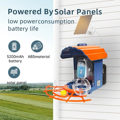 Solar panel charging the 5200 mAh battery of the ABS bird feeder camera mounted on a wall