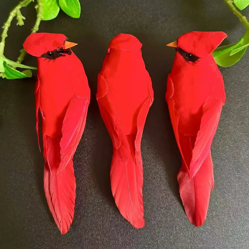 Artificial Red Birds — Set of 3 Clip-On Garden and Tree Ornaments