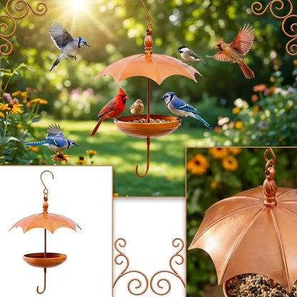 Gold Umbrella Bird Feeder — Iron Hanging Feeder with Rain Guard