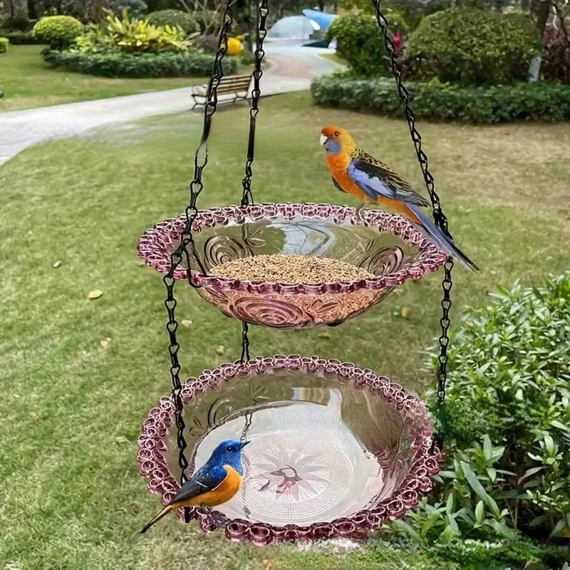 Hanging Bird Bath Bowl — Flower Shape, One or Two Tiers, 4 Colours