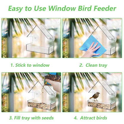 House Window Bird Feeder — Clear Acrylic with 3 Suction Cups
