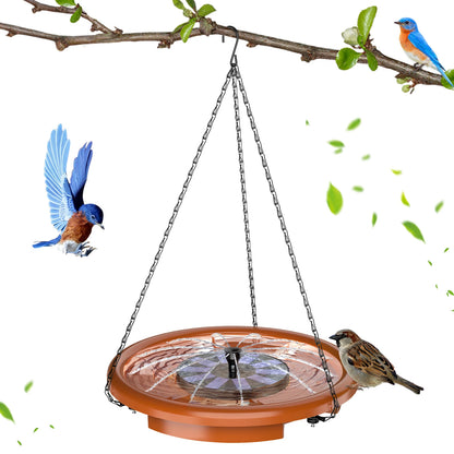 Hanging Bird Bath with Fountain — 12 in Bowl, Solar Pump Included