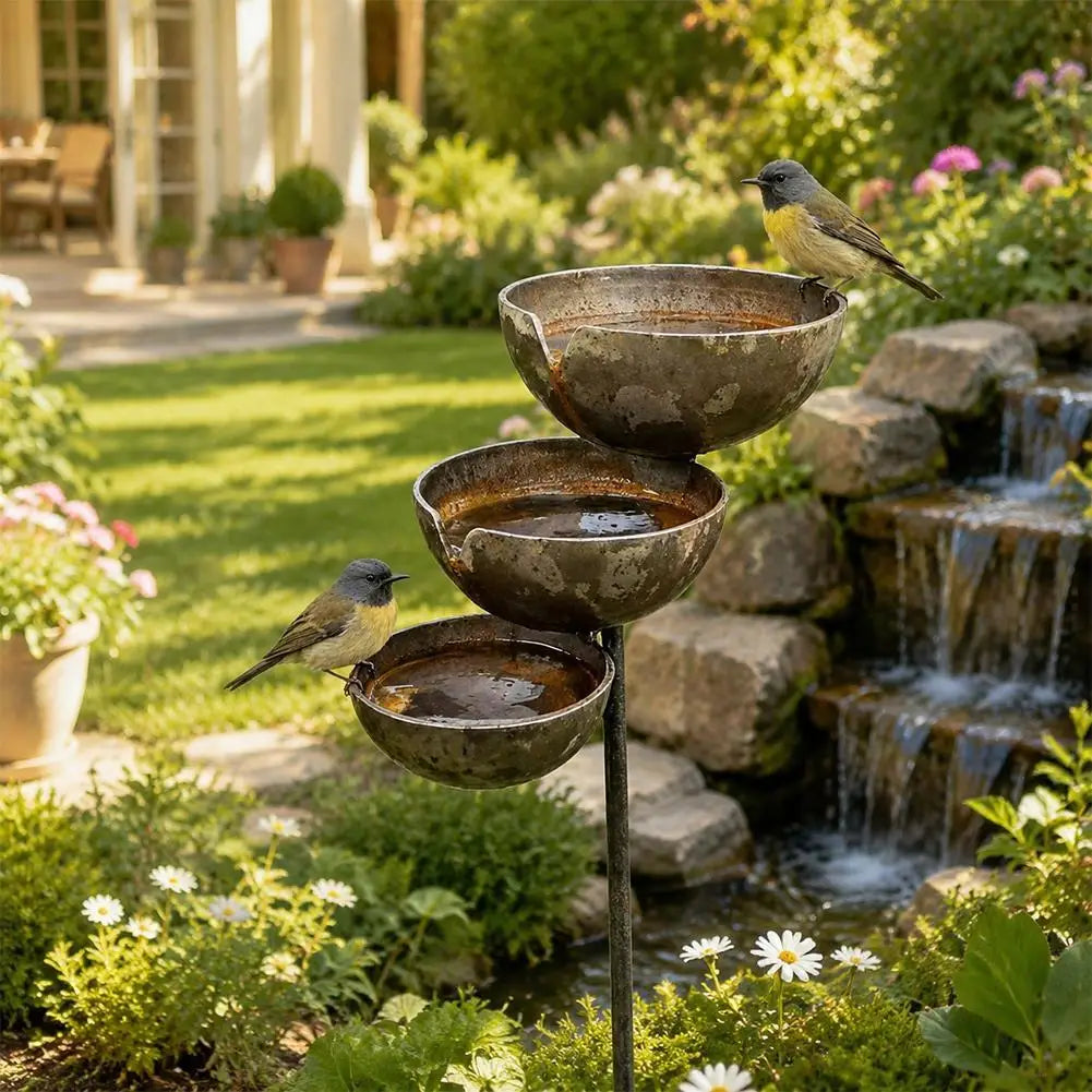 Tiered Bird Bath Stake — 3-Level Rain Collector for Garden Beds