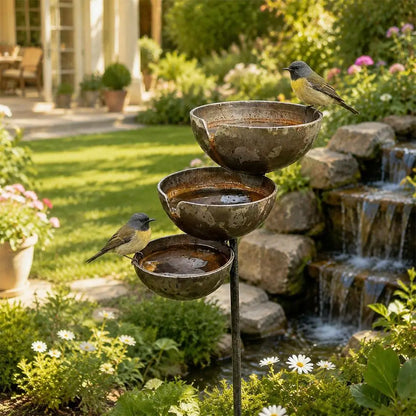 Tiered Bird Bath Stake — 3-Level Rain Collector for Garden Beds