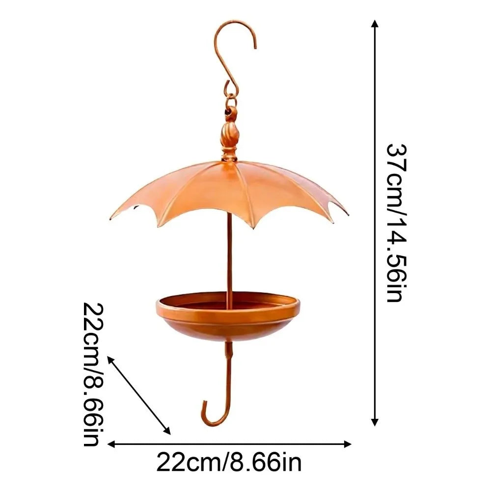 Gold Umbrella Bird Feeder — Iron Hanging Feeder with Rain Guard