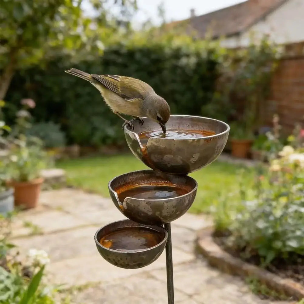 Tiered Bird Bath Stake — 3-Level Rain Collector for Garden Beds