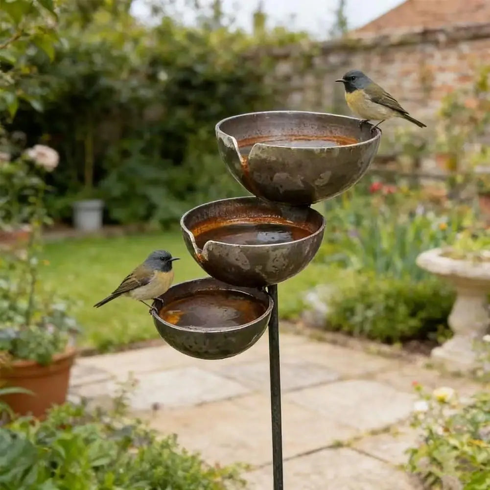 Tiered Bird Bath Stake — 3-Level Rain Collector for Garden Beds