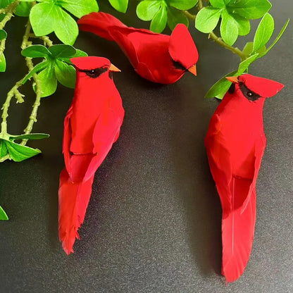 Artificial Red Birds — Set of 3 Clip-On Garden and Tree Ornaments