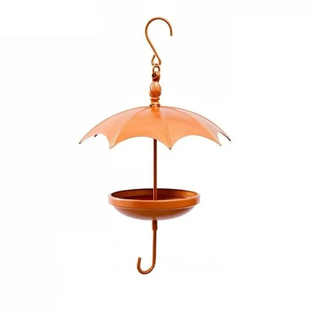 Gold Umbrella Bird Feeder — Iron Hanging Feeder with Rain Guard
